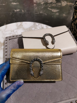 GUCCI Dionysus super mini metallic leather shoulder bag