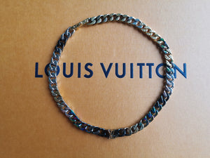 Louis Vuitton Chain Links Patches Necklace Engraved Monogram