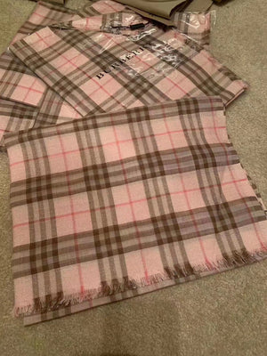 Women's Pink Metallic Check Wool Silk Blend Scarf